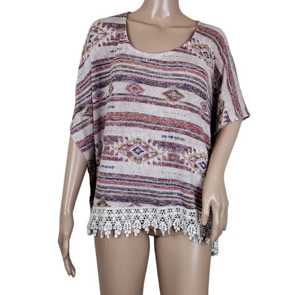 American Rag Oversized Aztec Print Crochet Knit Top - Picture 1 of 4